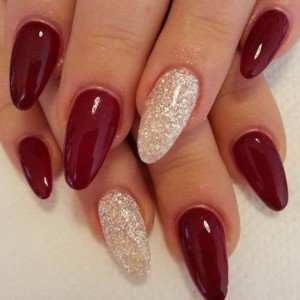 Red & white glitter nails